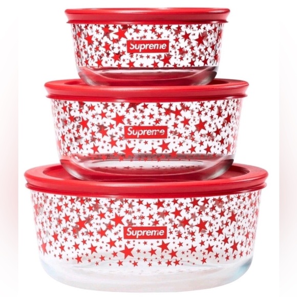 Supreme New York Pyrex Bowl Set Of 3 FW23 Dishware Kitchenware Glassware Limited